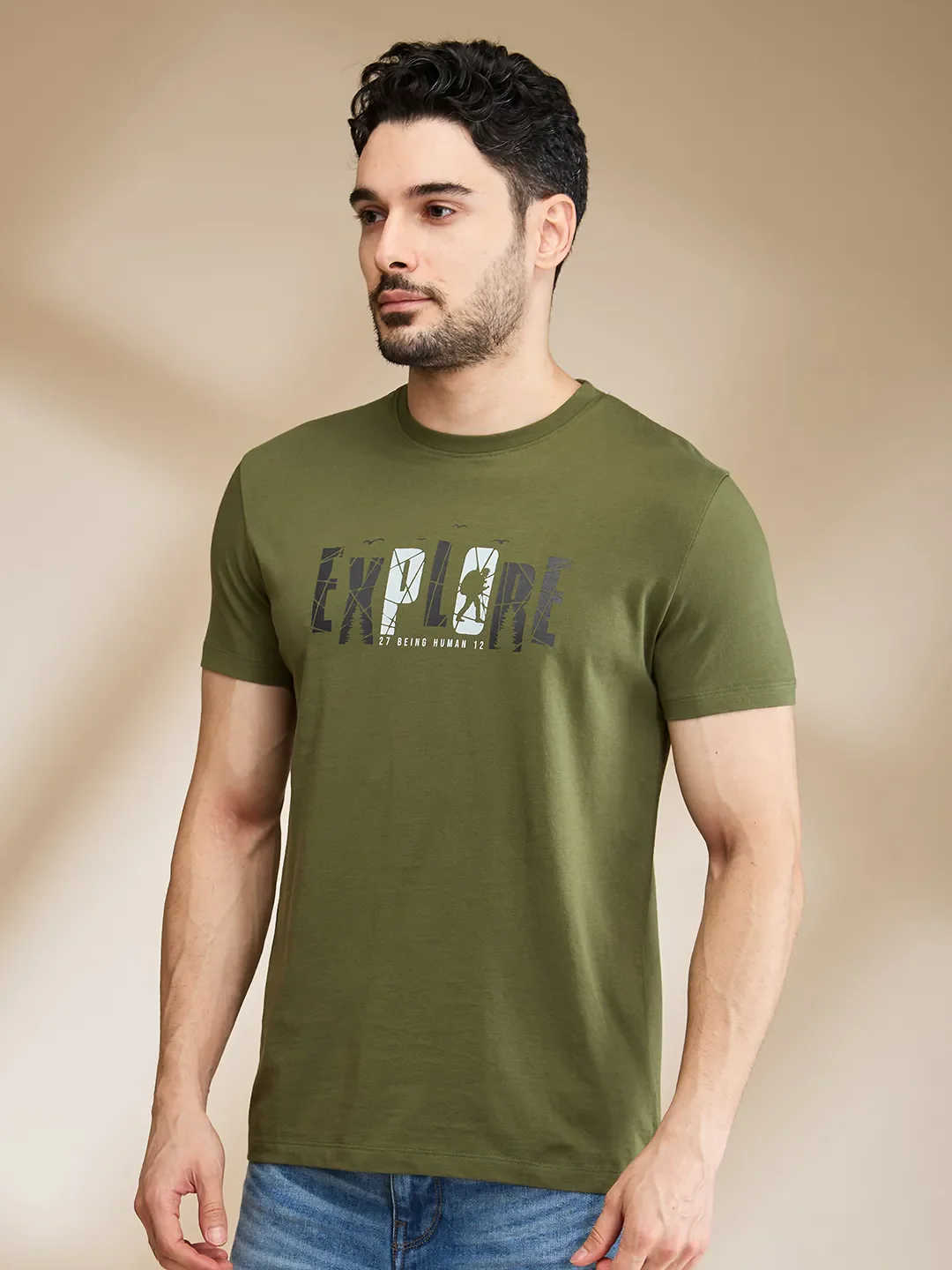 Dark Green Regular Fit Men's Short Sleeves T-Shirt by Being Human Clothing - Image 4