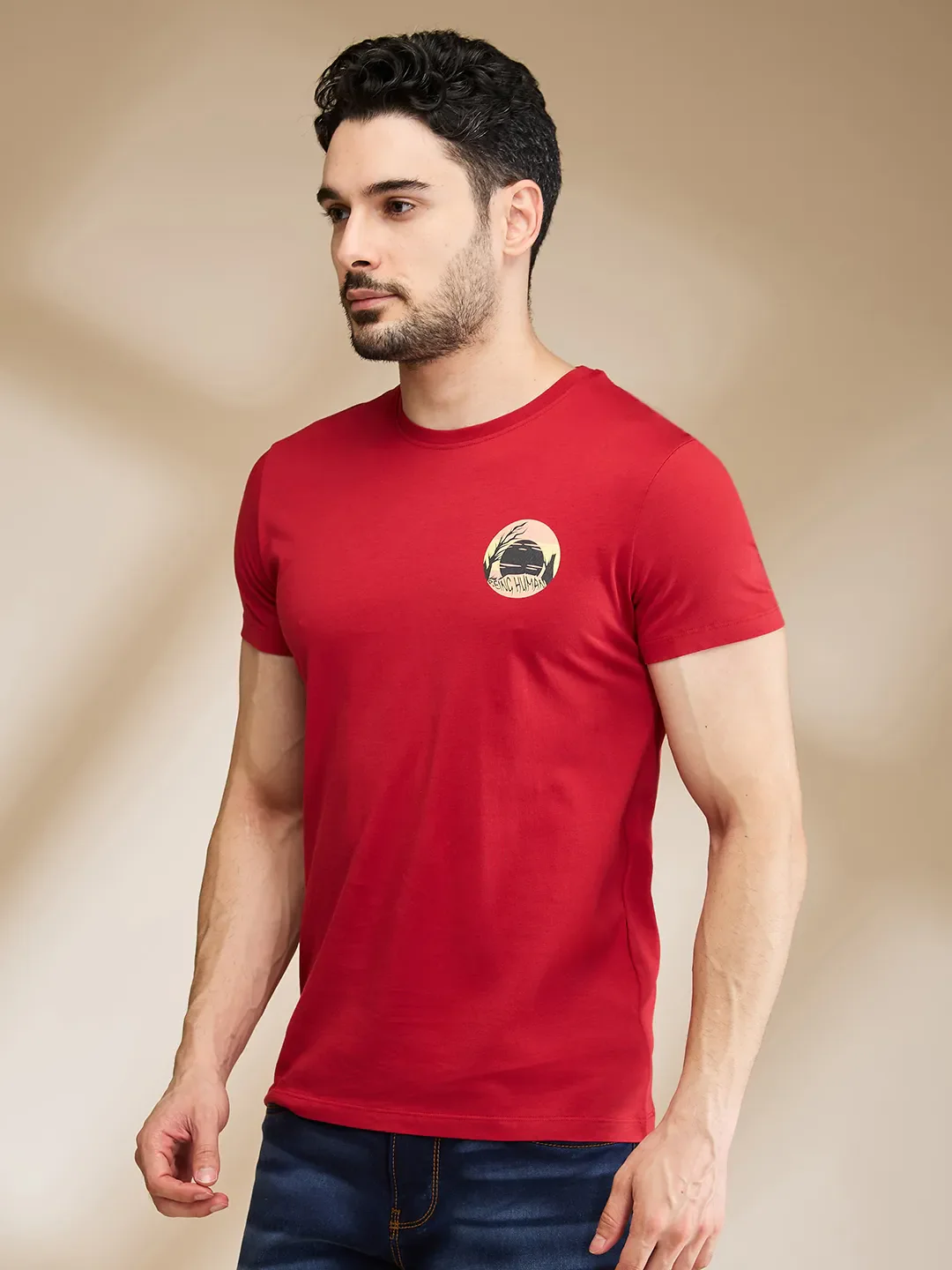 Red Regular Fit Men's Short Sleeves T-Shirt by Being Human Clothing - Image 4
