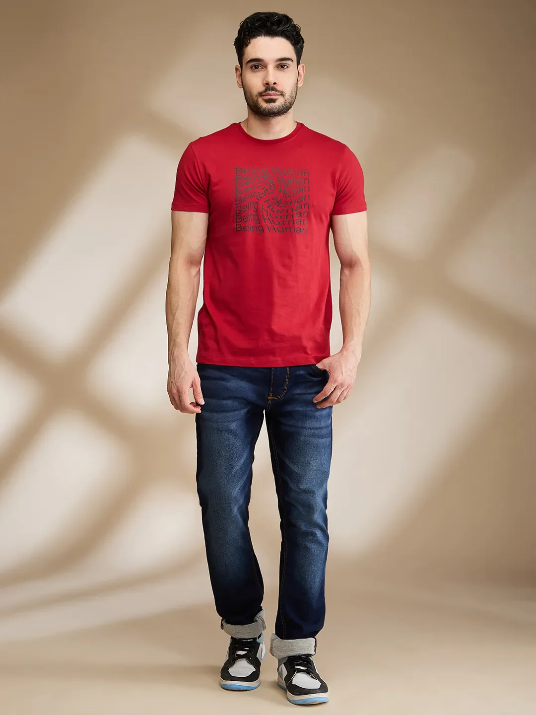 Red Regular Fit Men's Short Sleeves T-Shirt by Being Human Clothing - Image 2