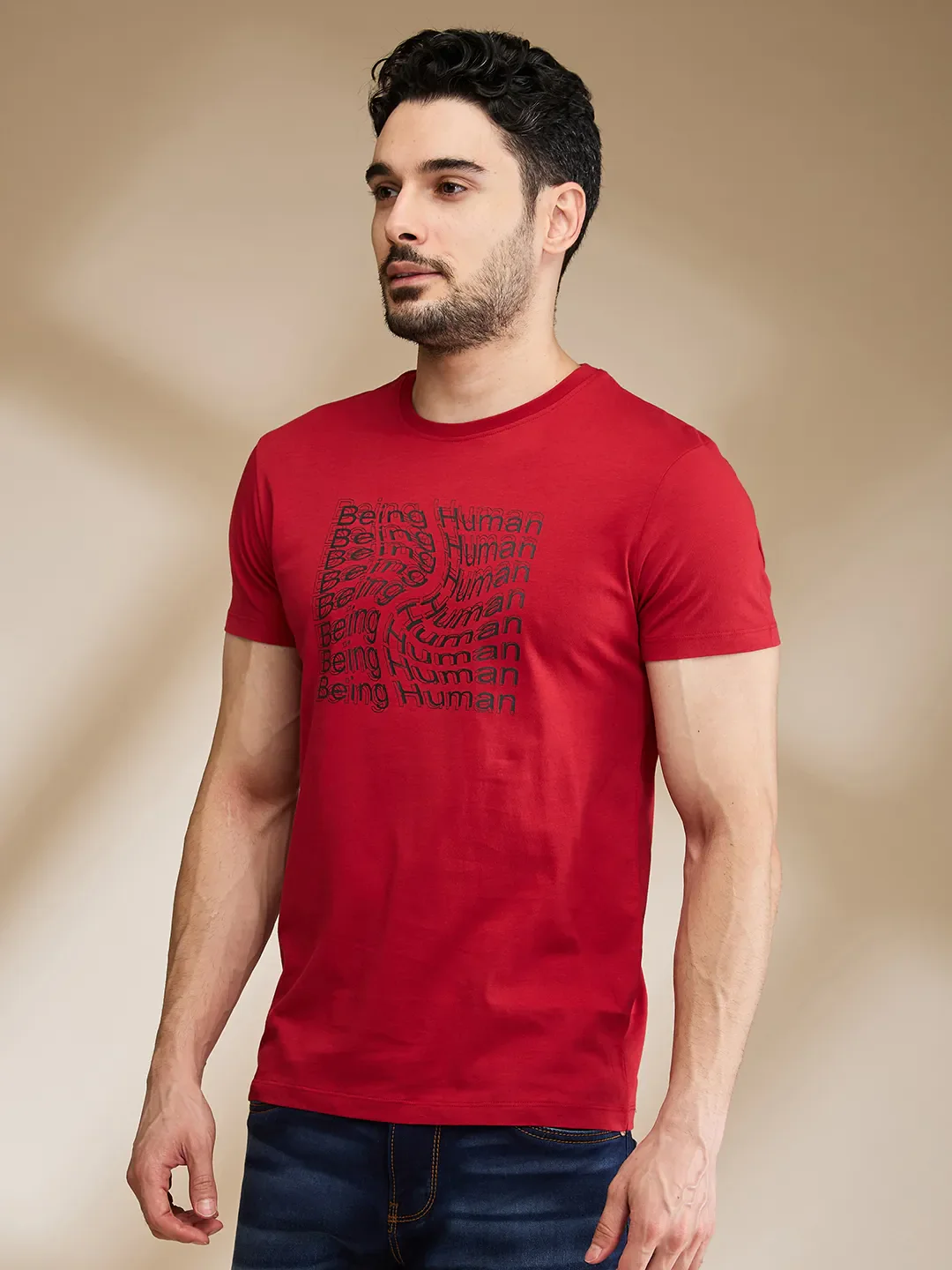 Red Regular Fit Men's Short Sleeves T-Shirt by Being Human Clothing - Image 4