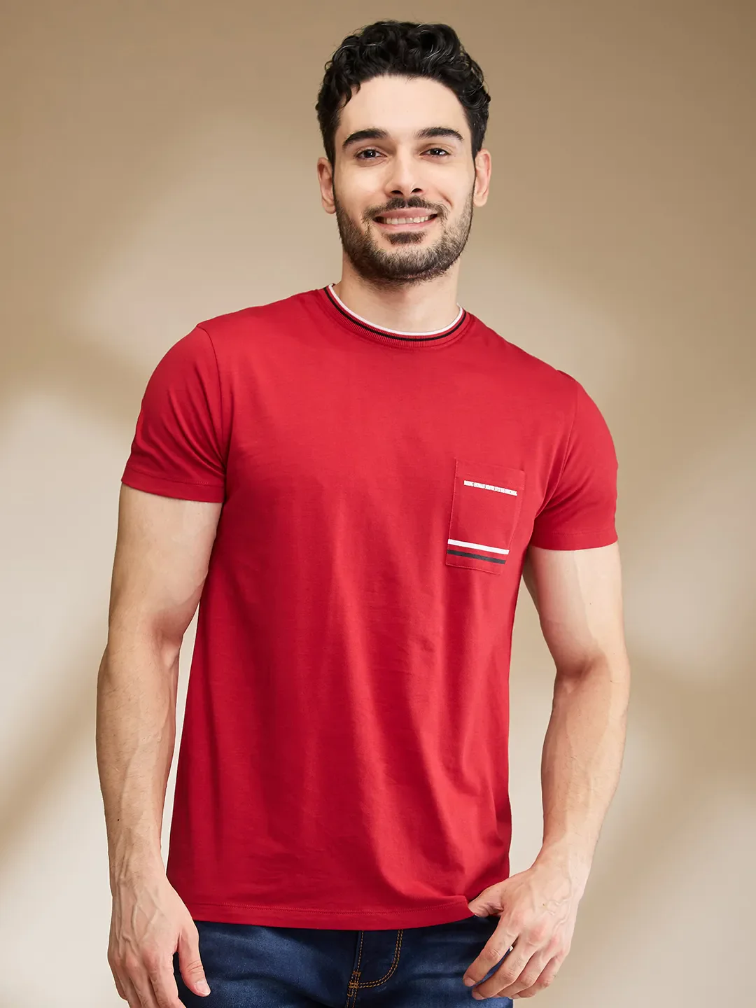 Red Regular Fit Men's Short Sleeves T-Shirt by Being Human Clothing