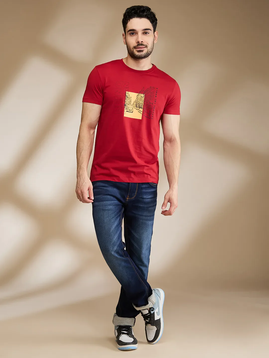 Red Regular Fit Men's Short Sleeves T-Shirt by Being Human Clothing - Image 2