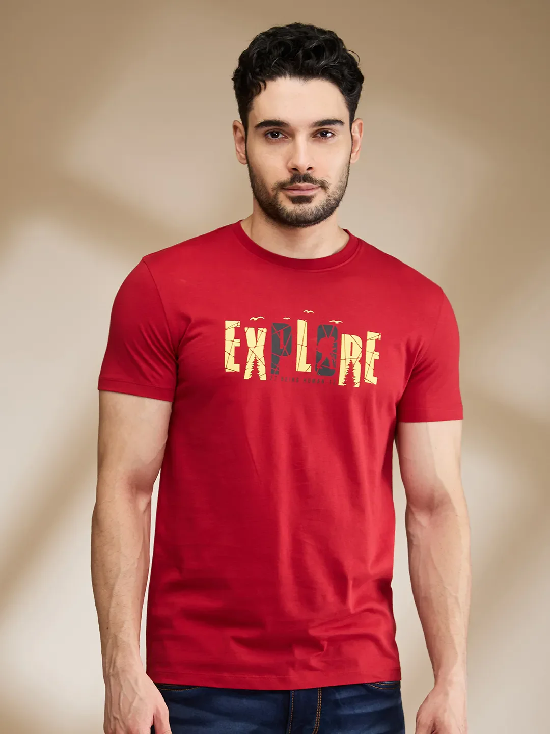 Red Regular Fit Men's Short Sleeves T-Shirt by Being Human Clothing