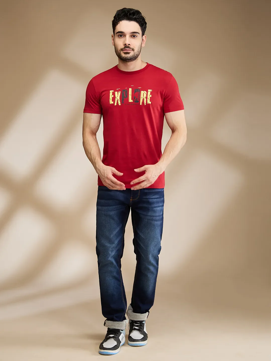 Red Regular Fit Men's Short Sleeves T-Shirt by Being Human Clothing - Image 2