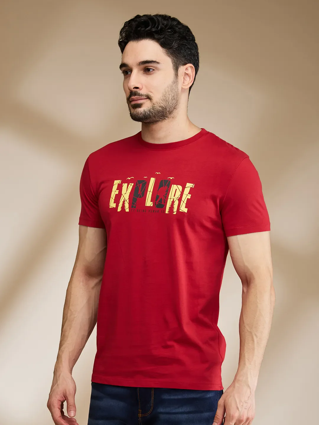 Red Regular Fit Men's Short Sleeves T-Shirt by Being Human Clothing - Image 4