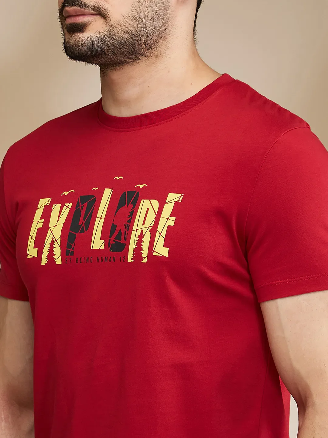 Red Regular Fit Men's Short Sleeves T-Shirt by Being Human Clothing - Image 5