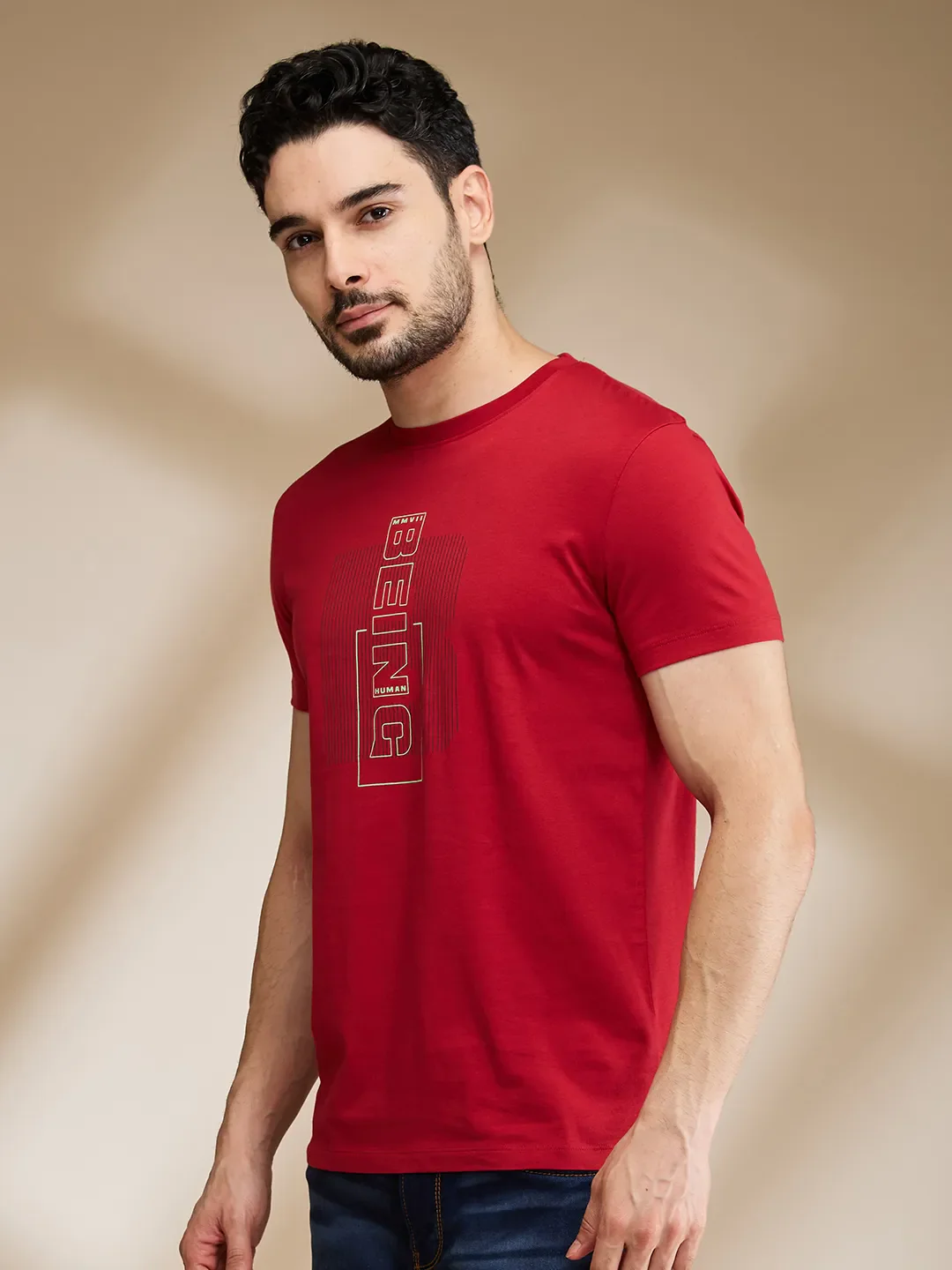 Red Regular Fit Men's Short Sleeves T-Shirt by Being Human Clothing - Image 4