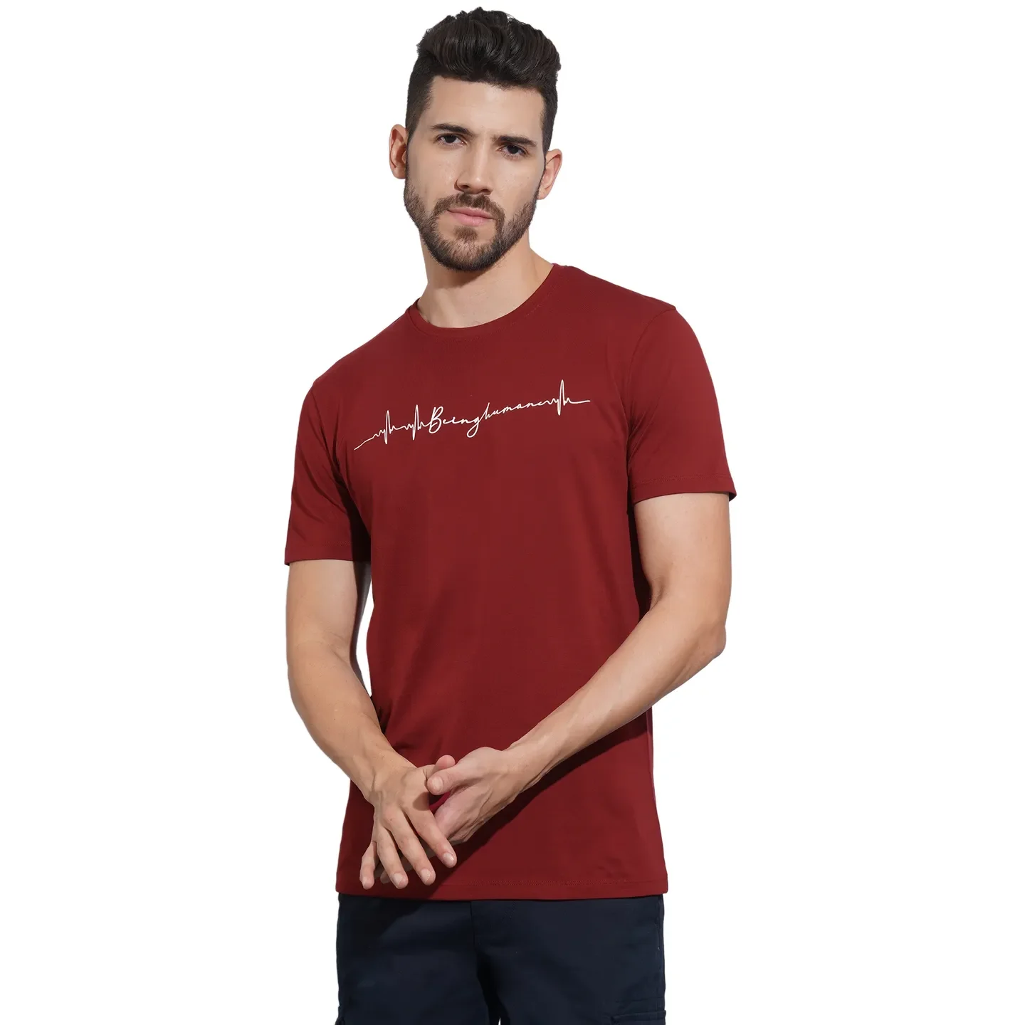 Red Regular Fit Men's Short Sleeves T-Shirt by Being Human Clothing
