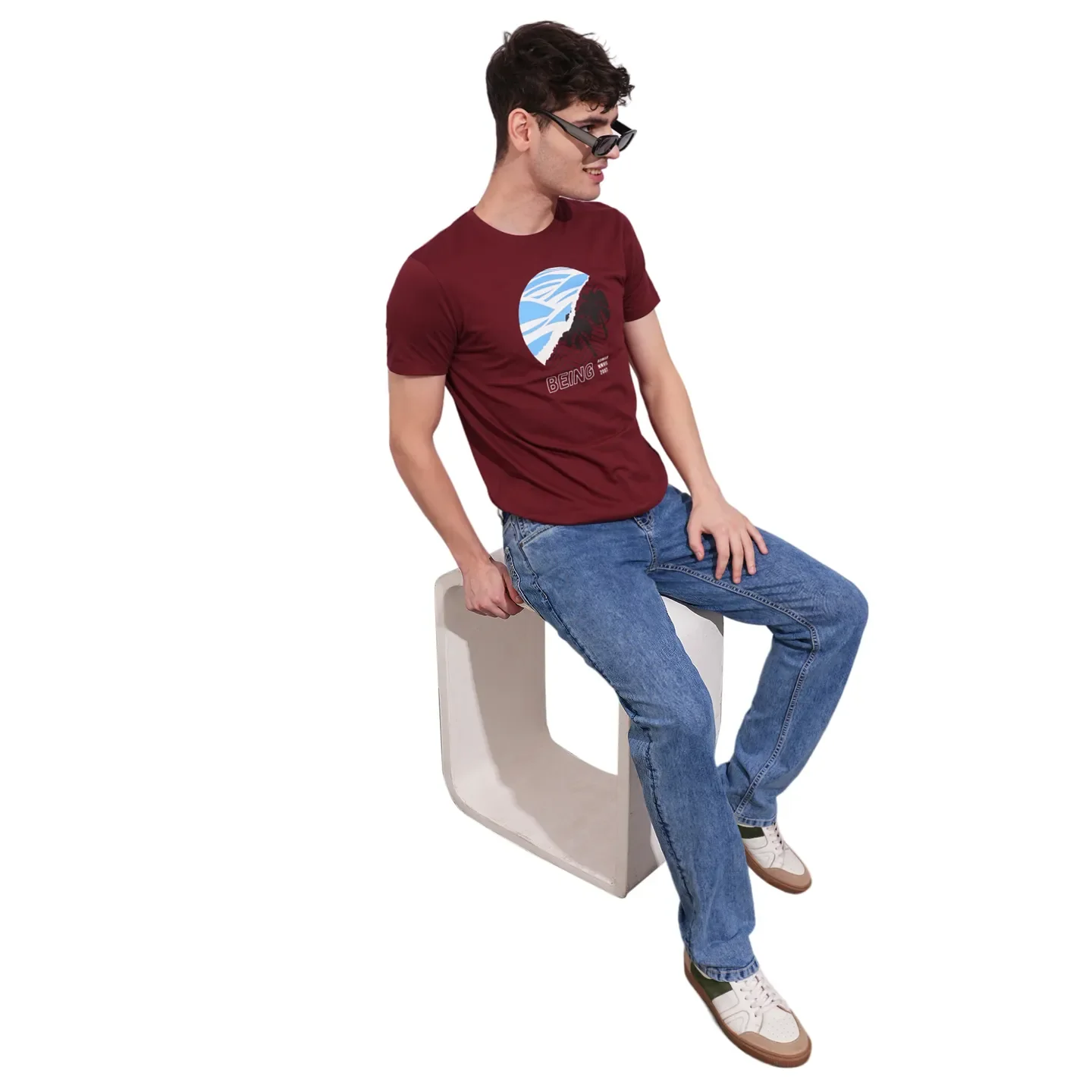 Dark Red Regular Fit Round Neck Men's T-Shirt by Being Human Clothing - Image 4