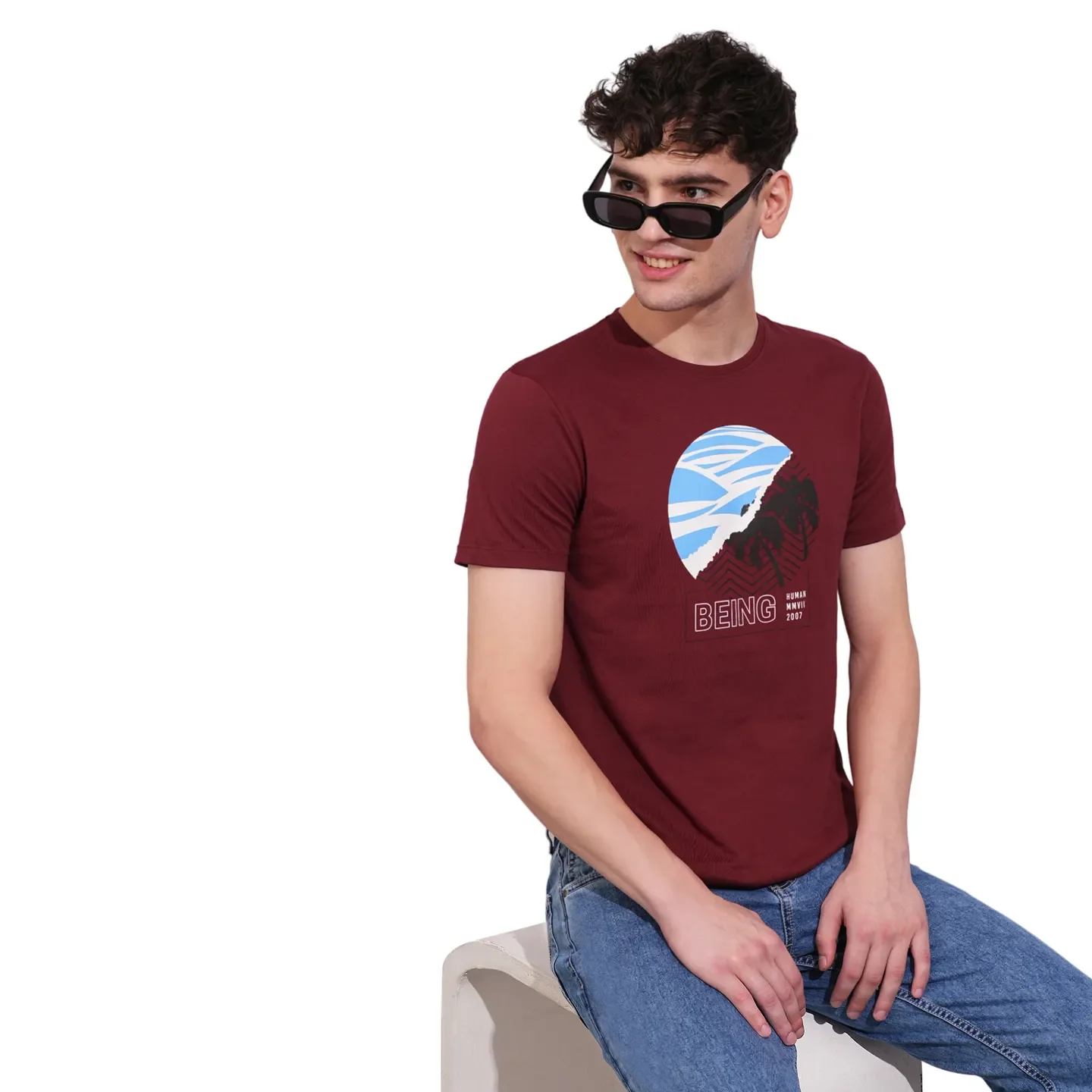Dark Red Regular Fit Round Neck Men's T-Shirt by Being Human Clothing - Image 6