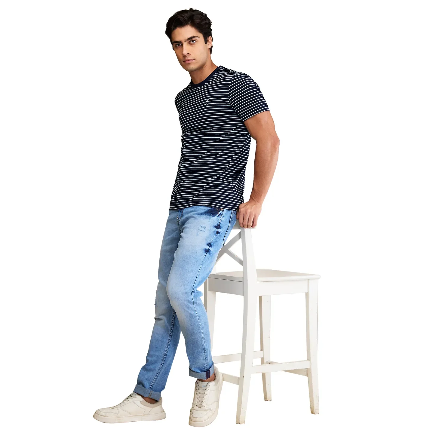 Dark Wash Regular Fit Round Neck Men's T-Shirt by Being Human Clothing - Image 5
