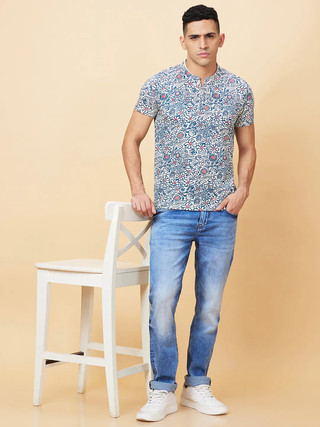 Ecru Regular Fit Round Neck Men's T-Shirt by Being Human Clothing - Image 6