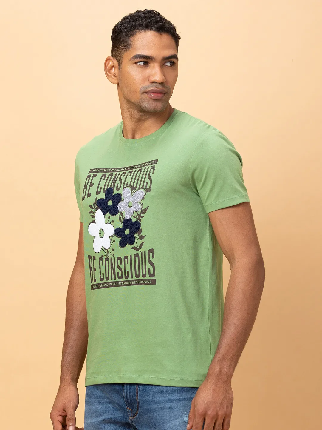 Fern Green Regular Fit Round Neck Men's T-Shirt by Being Human Clothing - Image 4