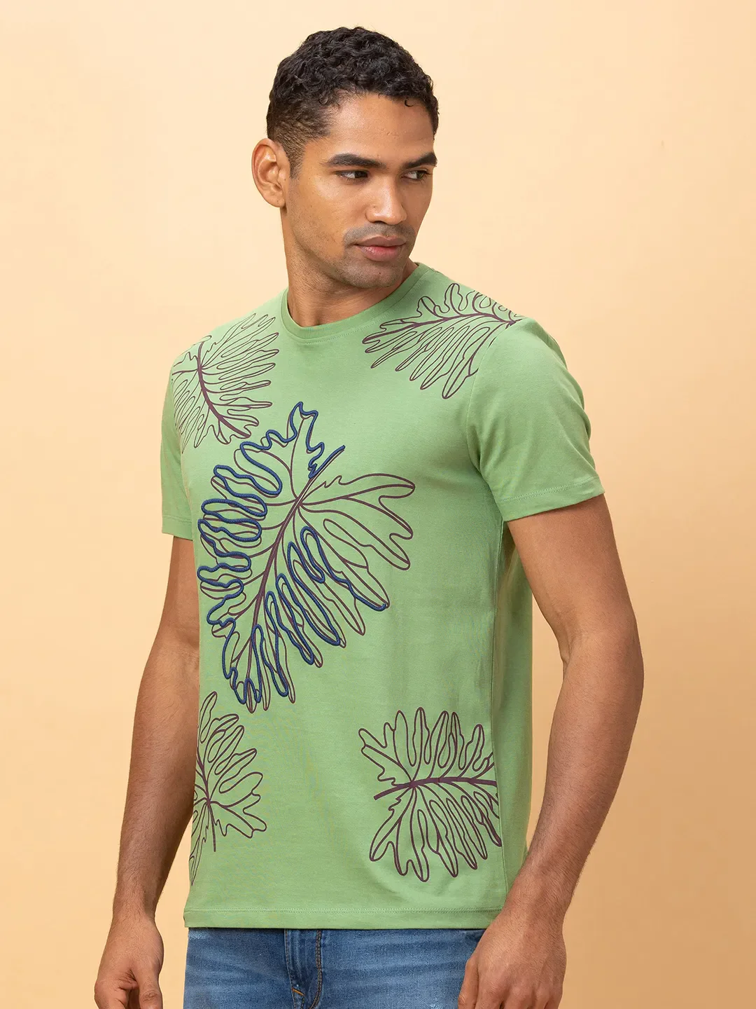 Fern Green Regular Fit Round Neck Men's T-Shirt by Being Human Clothing - Image 4