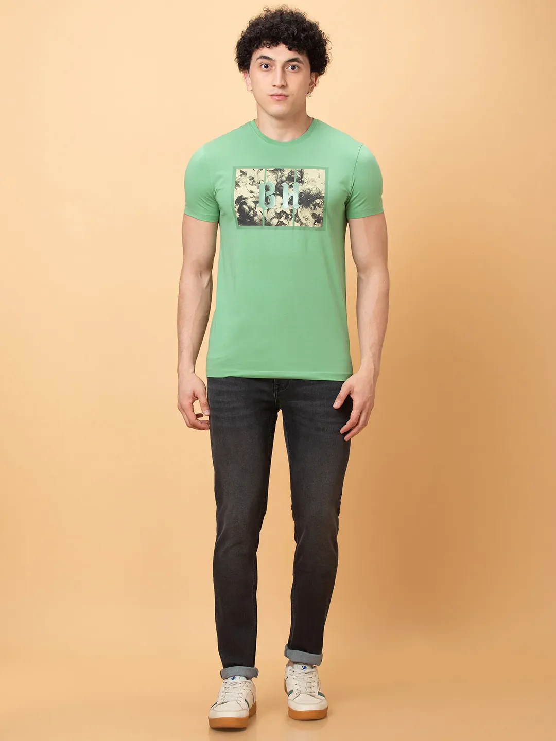 Green Regular Fit Round Neck Men's T-Shirt by Being Human Clothing - Image 2