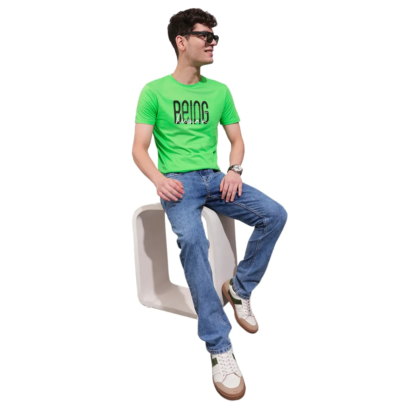Green Regular Fit Men's Short Sleeves T-Shirt by Being Human Clothing - Image 4