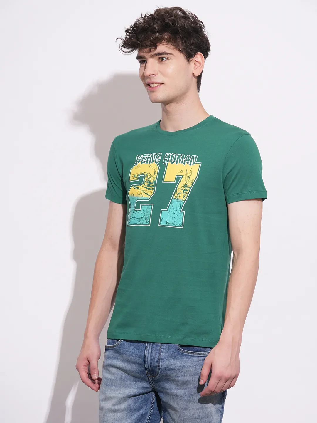 Green Lake Slim Fit Round Neck Men's T-Shirt by Being Human Clothing - Image 2
