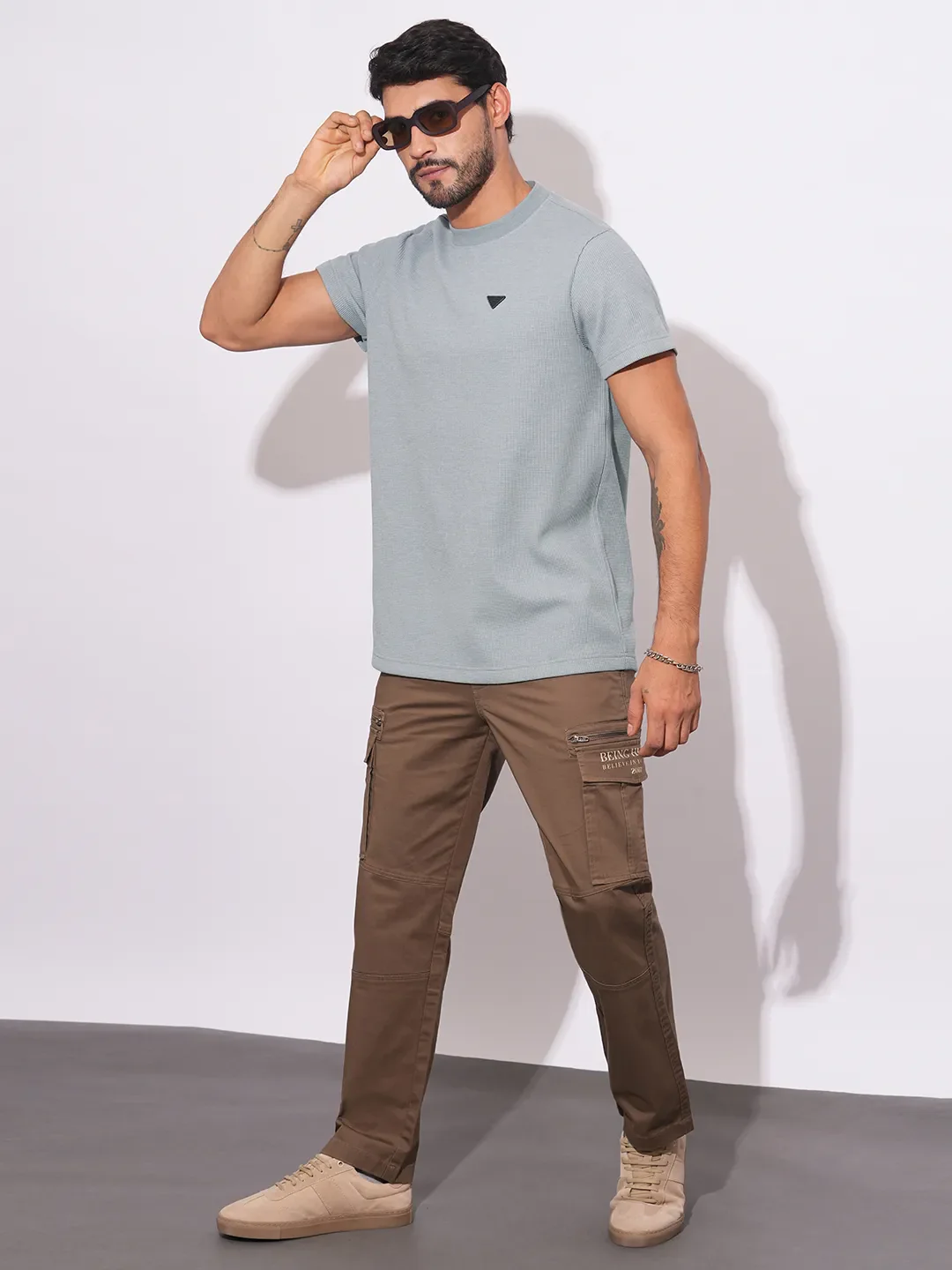 Grey Easy Fit Round Neck Men's T-Shirt by Being Human Clothing - Image 4