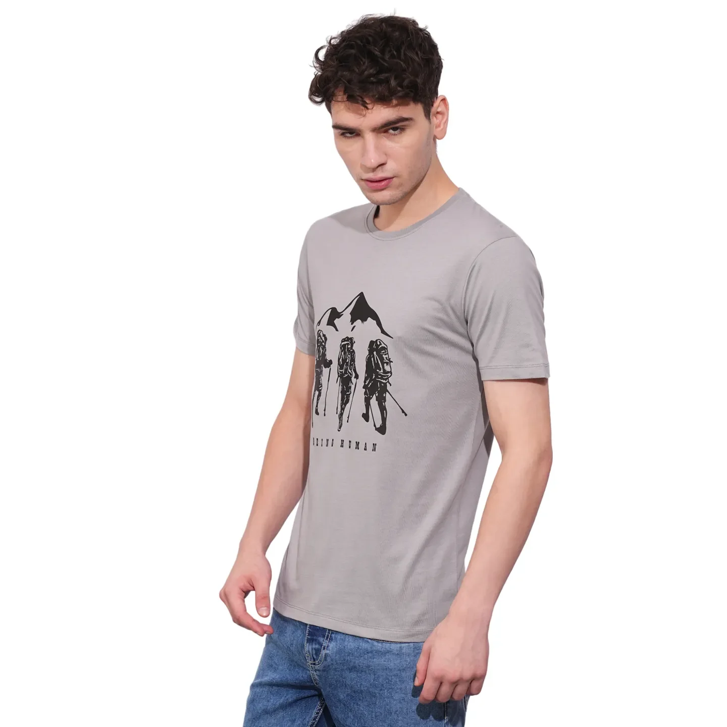 Grey Regular Fit Men's Short Sleeves T-Shirt by Being Human Clothing - Image 3