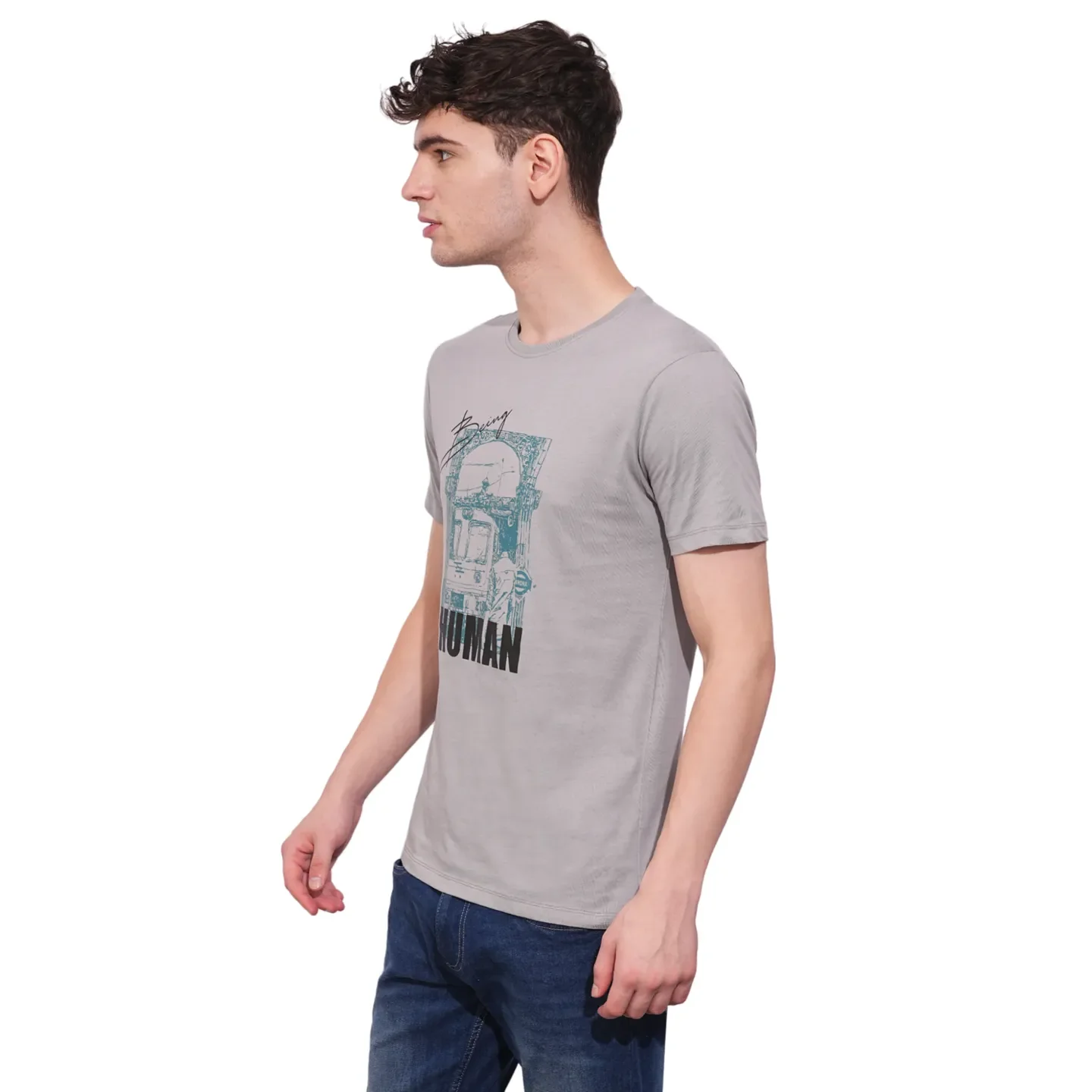 Grey Regular Fit Round Neck Men's T-Shirt by Being Human Clothing - Image 2