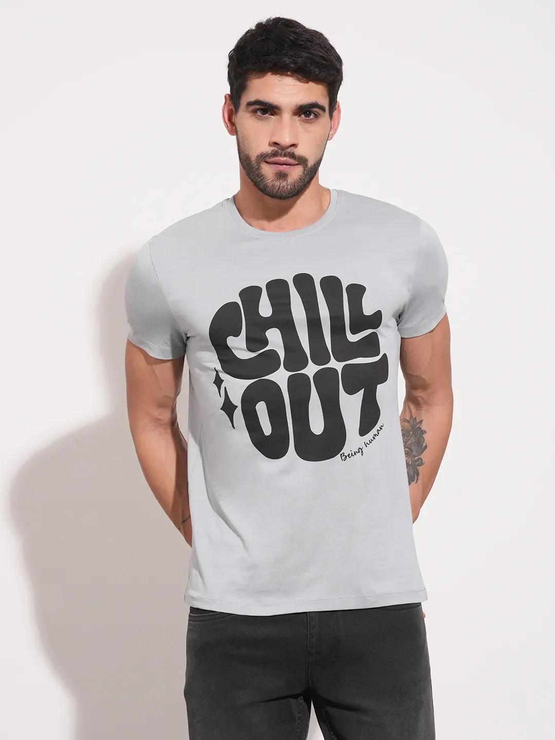 Grey Regular Fit Men's Short Sleeves T-Shirt by Being Human Clothing - Image 2