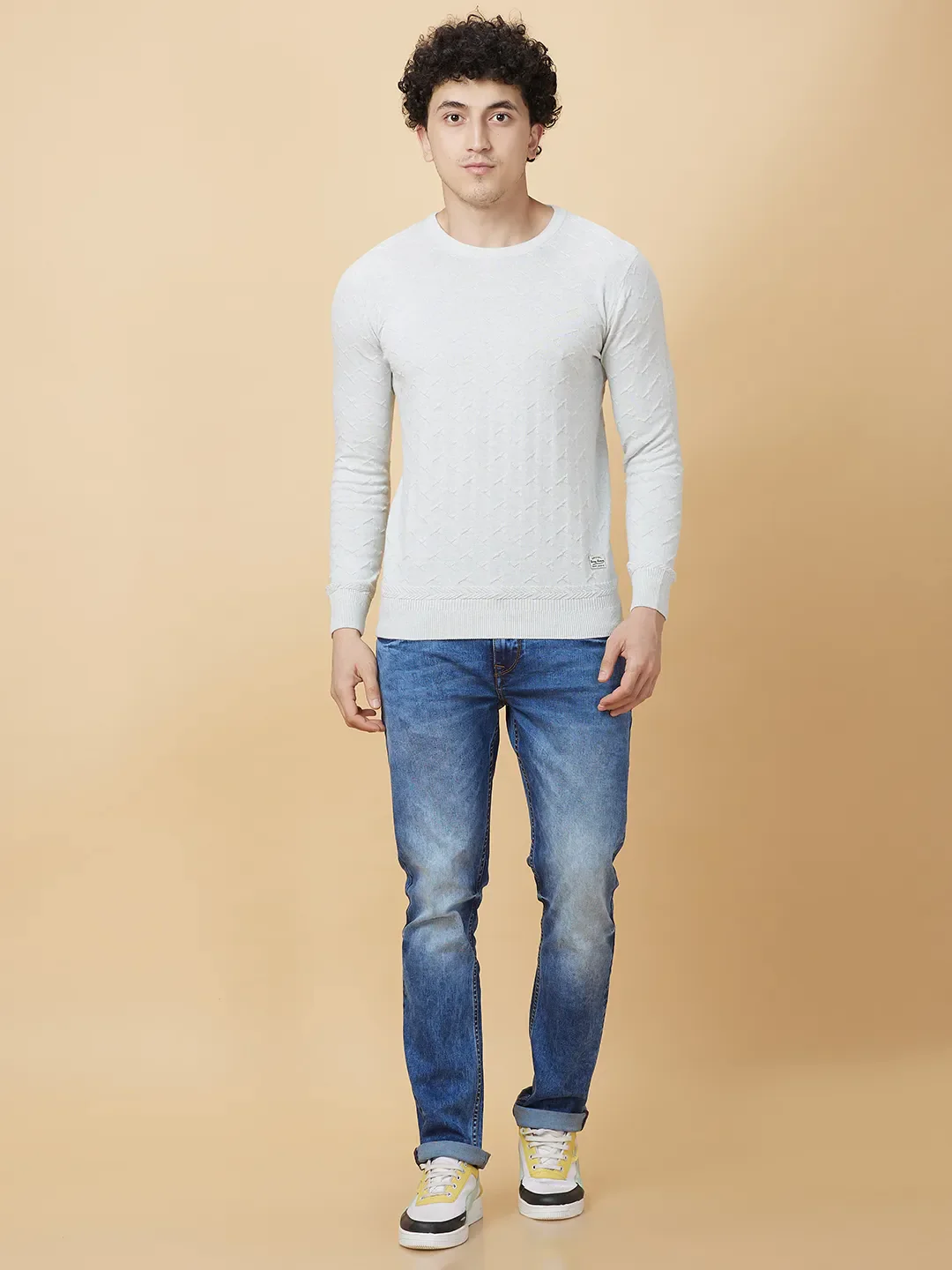 Grey Melange Regular Fit Round Neck Men's T-Shirt by Being Human Clothing - Image 2