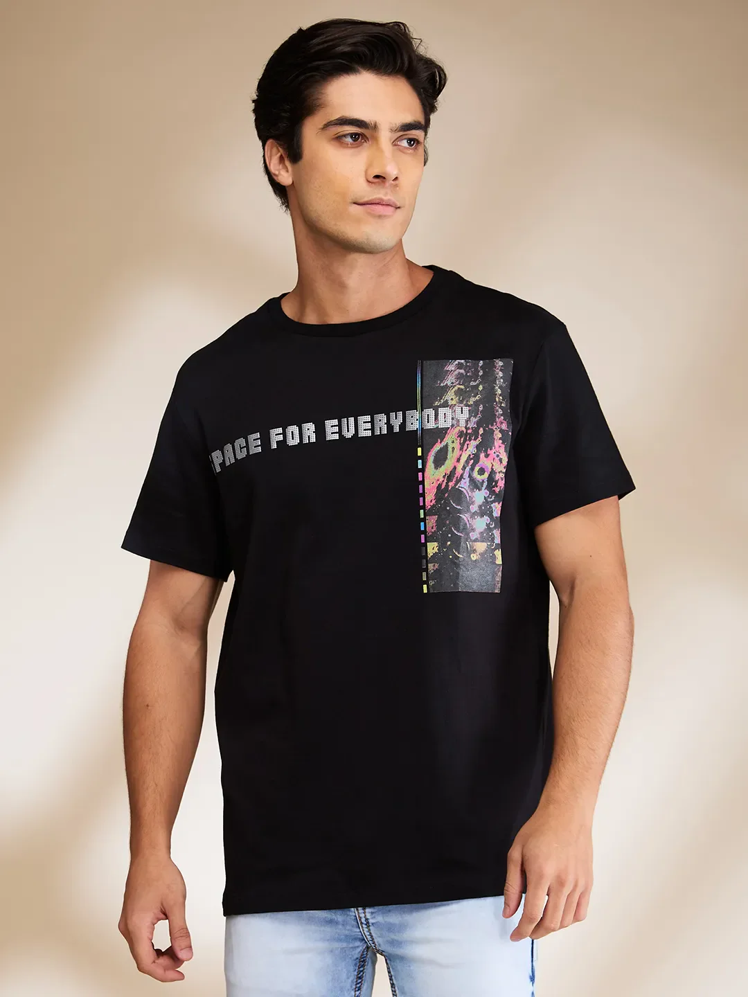 Jet Black Regular Fit Round Neck Men's T-Shirt by Being Human Clothing