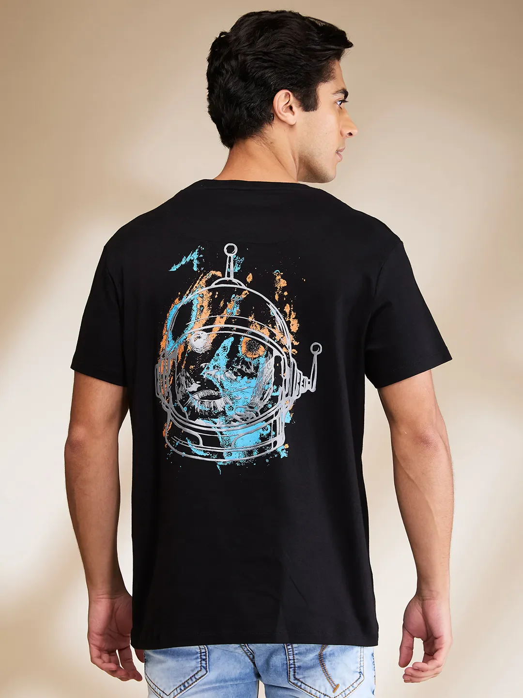 Jet Black Regular Fit Round Neck Men's T-Shirt by Being Human Clothing - Image 3