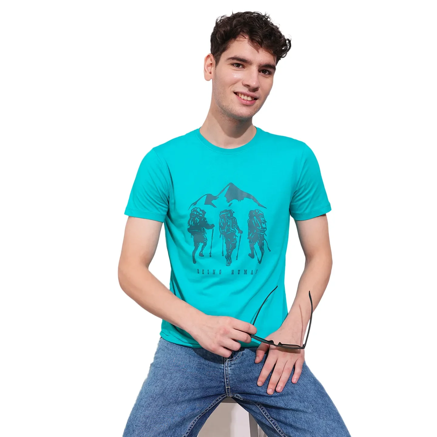Blue Regular Fit Men's Short Sleeves T-Shirt by Being Human Clothing - Image 6