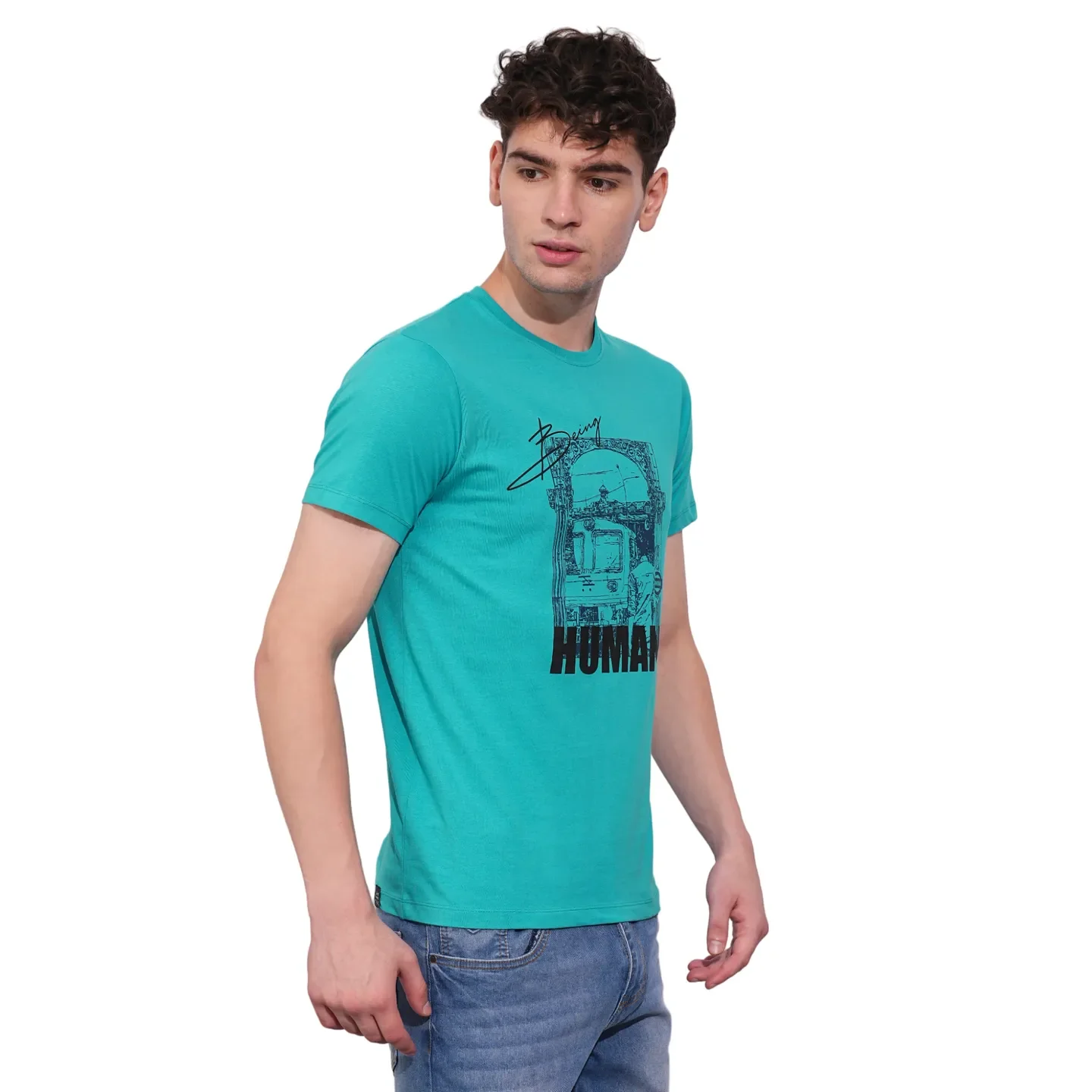 Blue Regular Fit Men's Short Sleeves T-Shirt by Being Human Clothing - Image 2