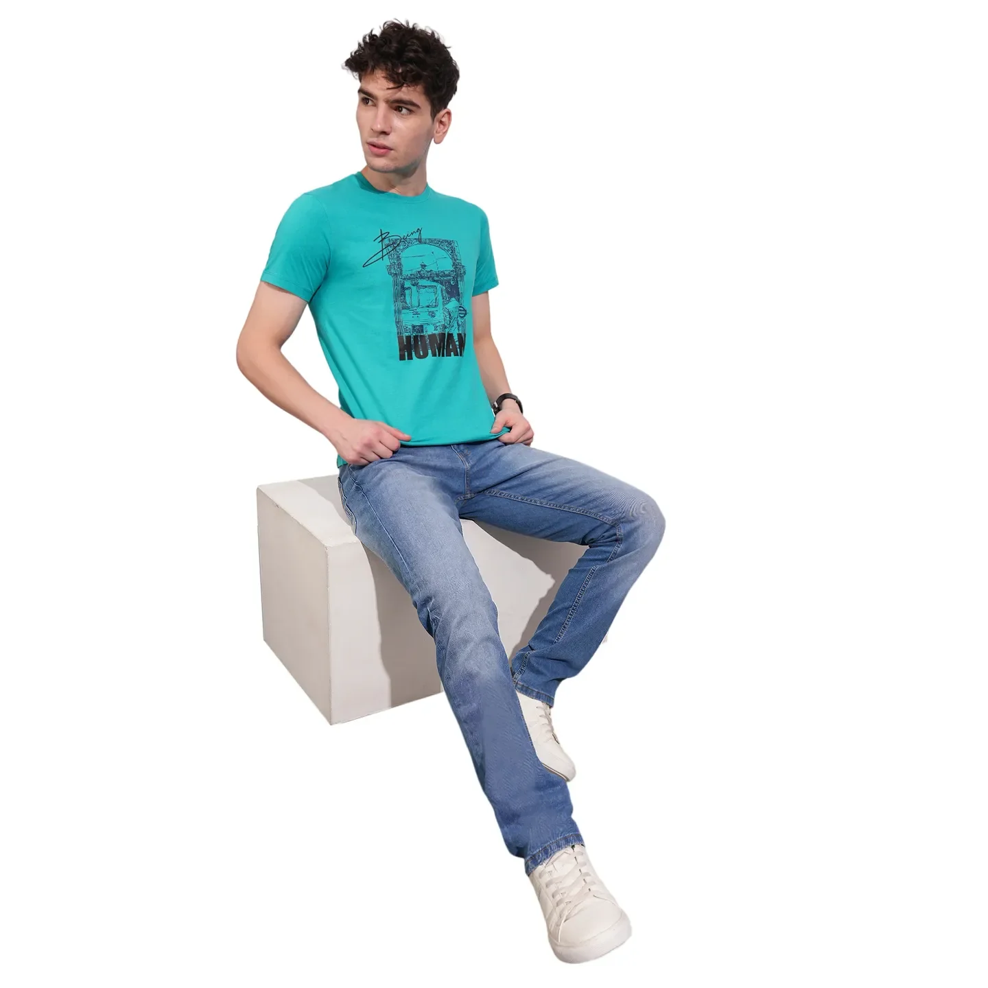 Blue Regular Fit Men's Short Sleeves T-Shirt by Being Human Clothing - Image 4