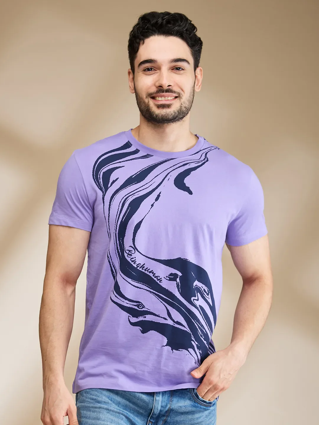 Purple Regular Fit Men's Short Sleeves T-Shirt by Being Human Clothing