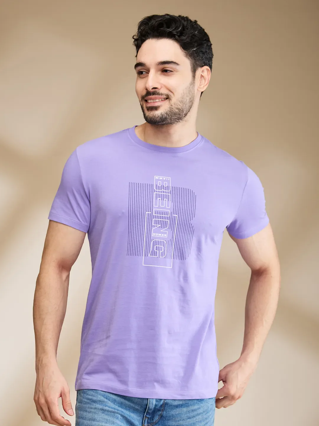 Purple Regular Fit Men's Short Sleeves T-Shirt by Being Human Clothing