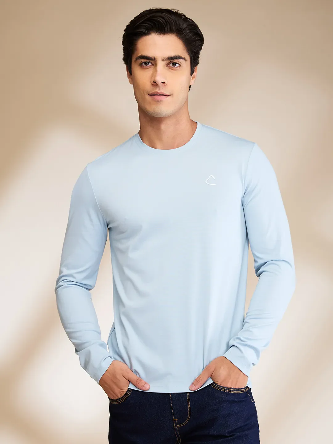 Light Blue Slim Fit Round Neck Men's T-Shirt by Being Human Clothing