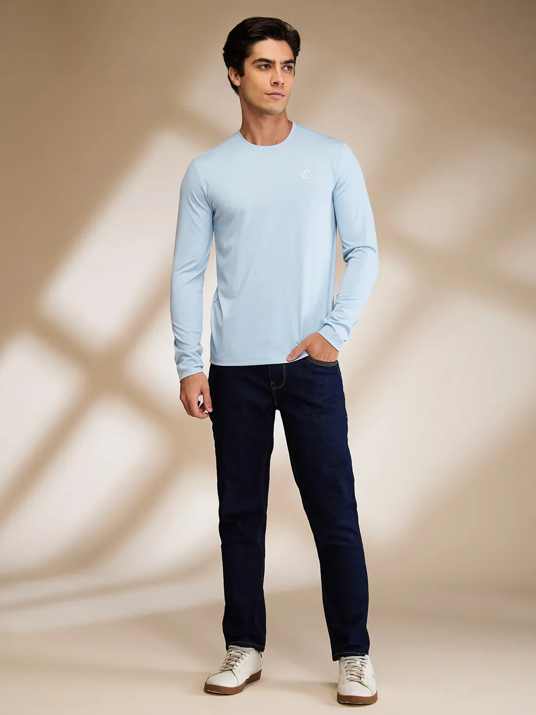 Light Blue Slim Fit Round Neck Men's T-Shirt by Being Human Clothing - Image 2