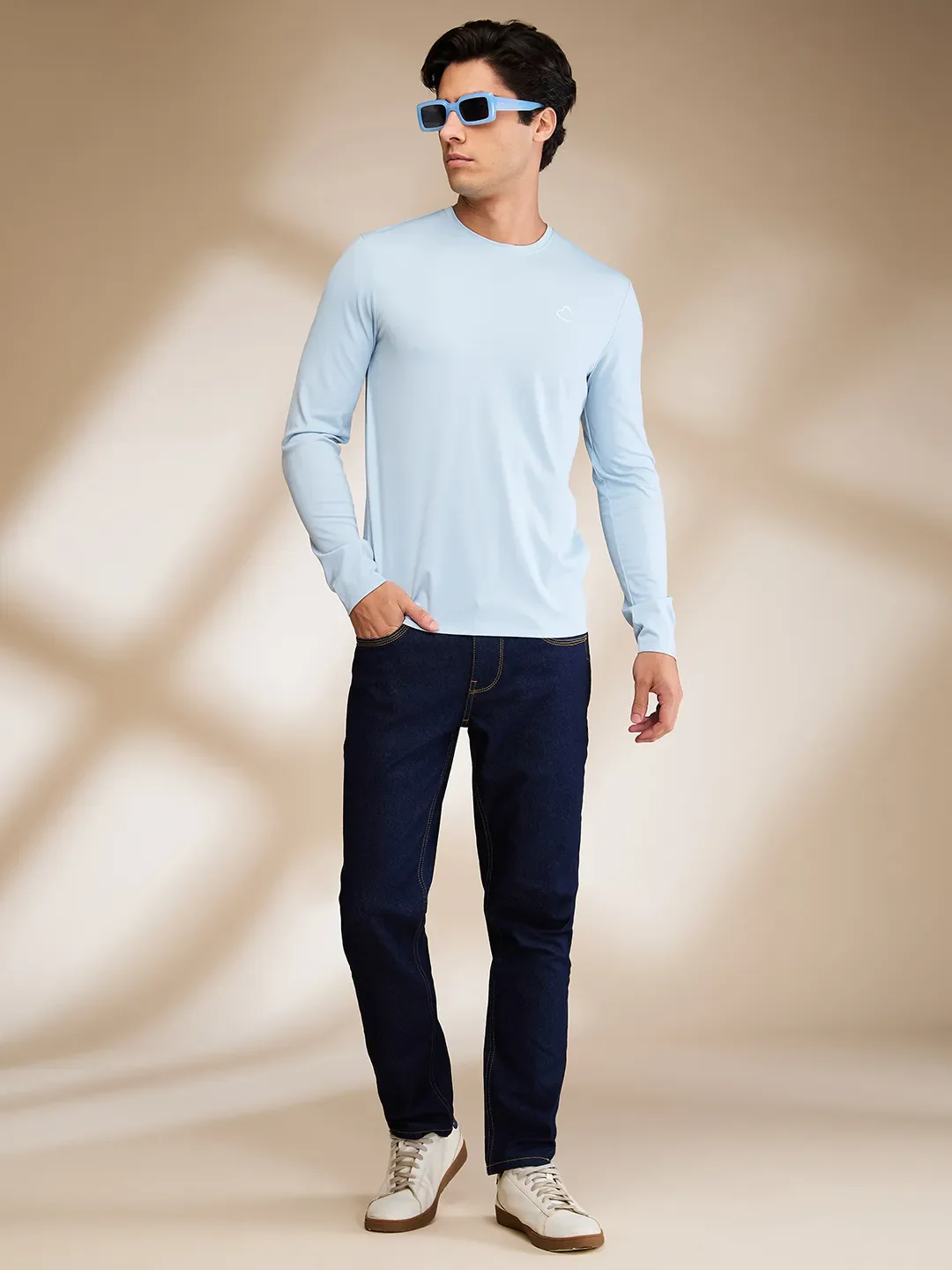 Light Blue Slim Fit Round Neck Men's T-Shirt by Being Human Clothing - Image 6