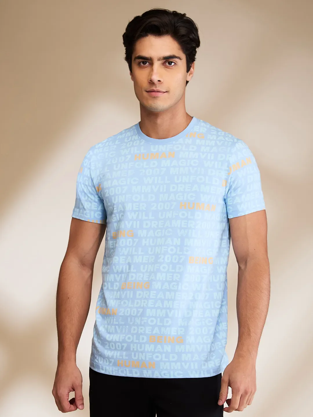 Light Blue Regular Fit Round Neck Men's T-Shirt by Being Human Clothing