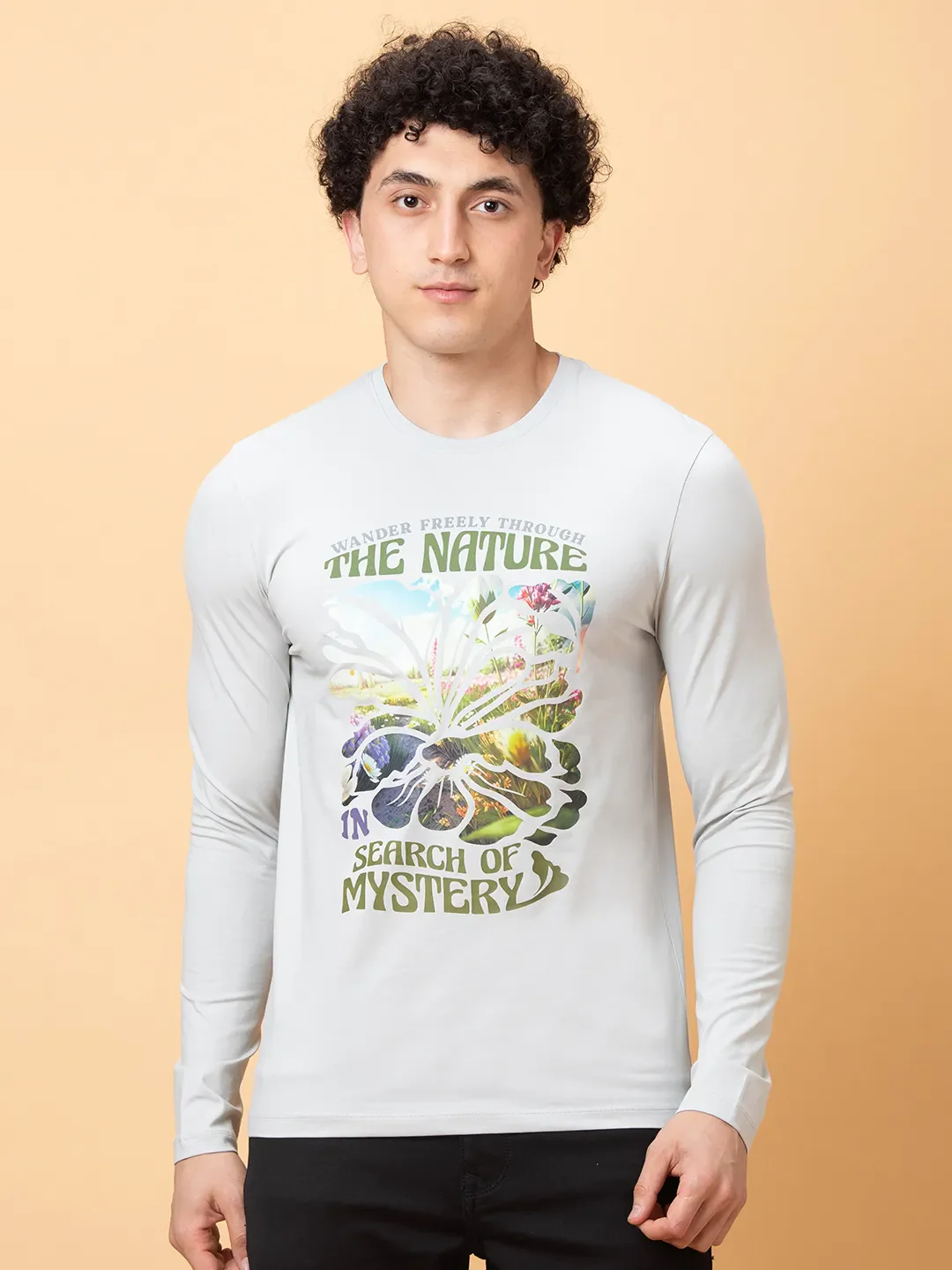 Light Grey Regular Fit Round Neck Men's T-Shirt by Being Human Clothing