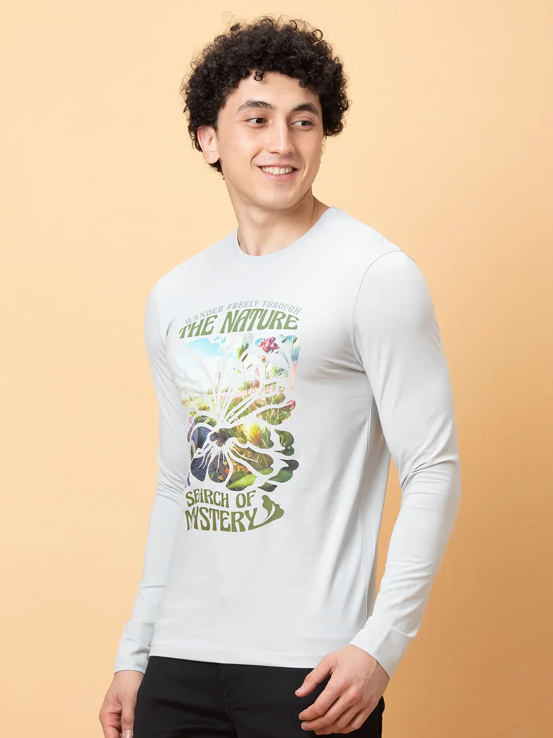 Light Grey Regular Fit Round Neck Men's T-Shirt by Being Human Clothing - Image 4