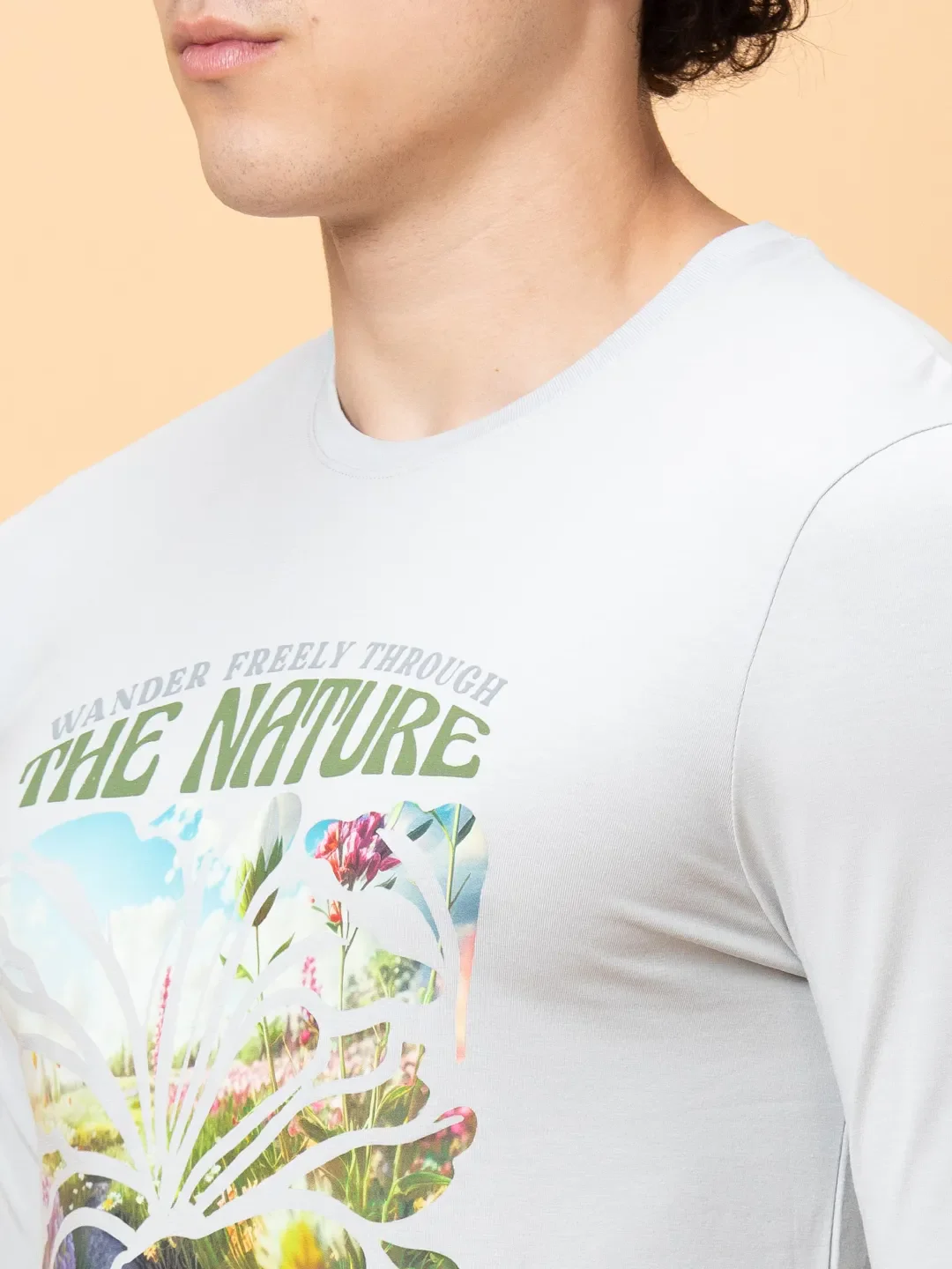 Light Grey Regular Fit Round Neck Men's T-Shirt by Being Human Clothing - Image 5