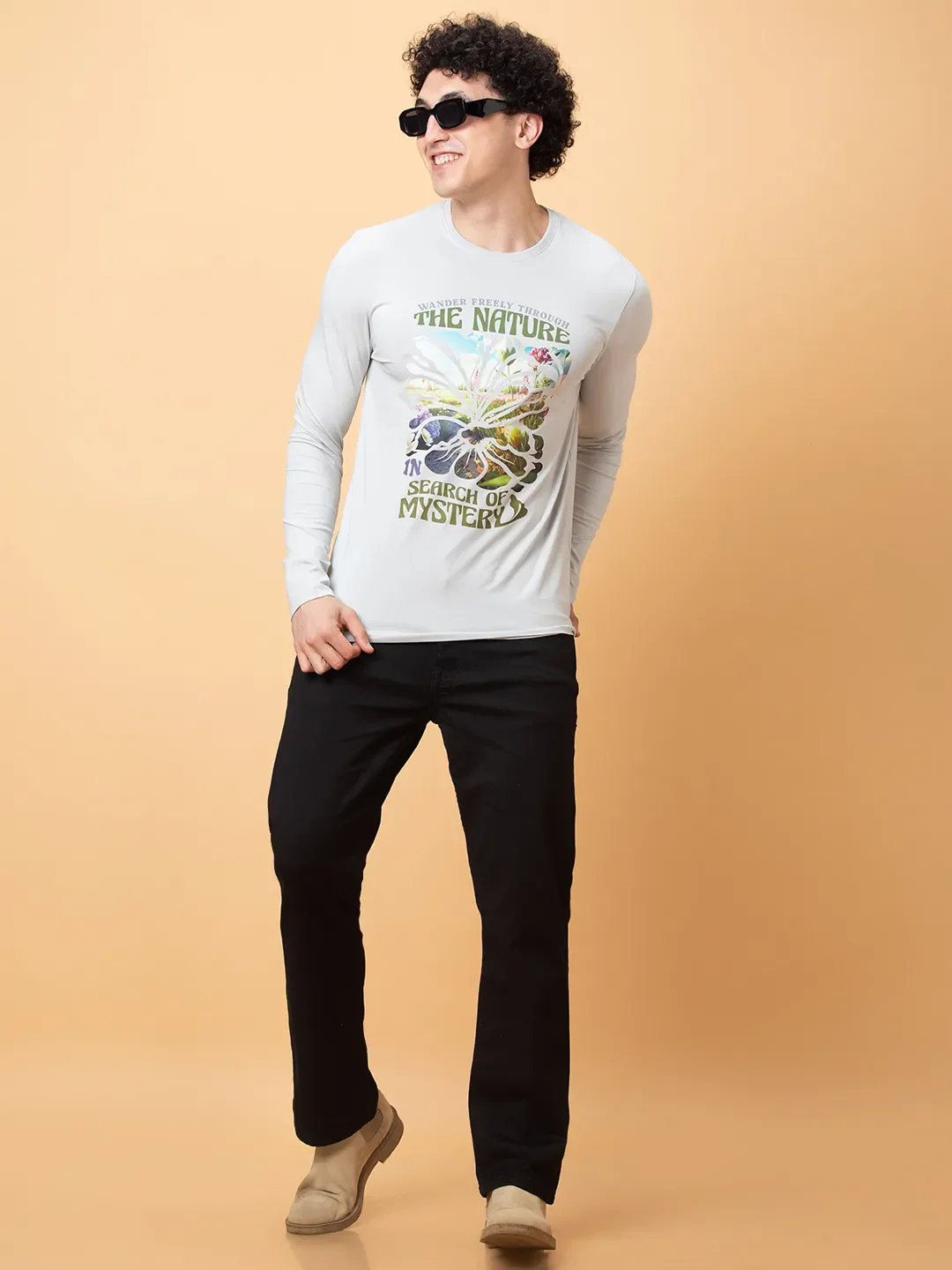 Light Grey Regular Fit Round Neck Men's T-Shirt by Being Human Clothing - Image 6