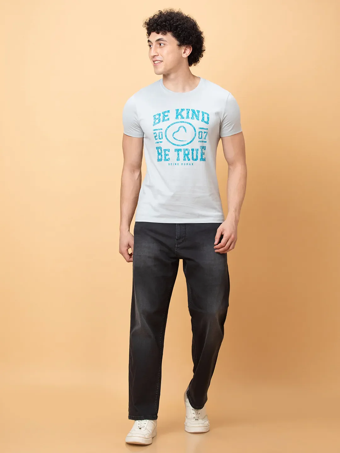 Light Grey Slim Fit Round Neck Men's T-Shirt by Being Human Clothing - Image 2