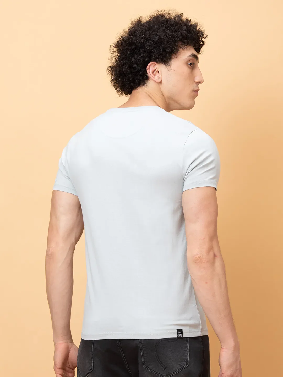 Light Grey Slim Fit Round Neck Men's T-Shirt by Being Human Clothing - Image 3