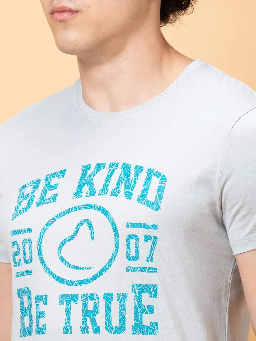 Light Grey Slim Fit Round Neck Men's T-Shirt by Being Human Clothing - Image 5