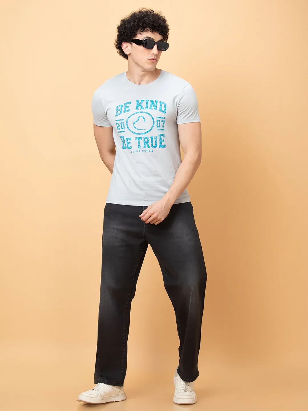 Light Grey Slim Fit Round Neck Men's T-Shirt by Being Human Clothing - Image 6