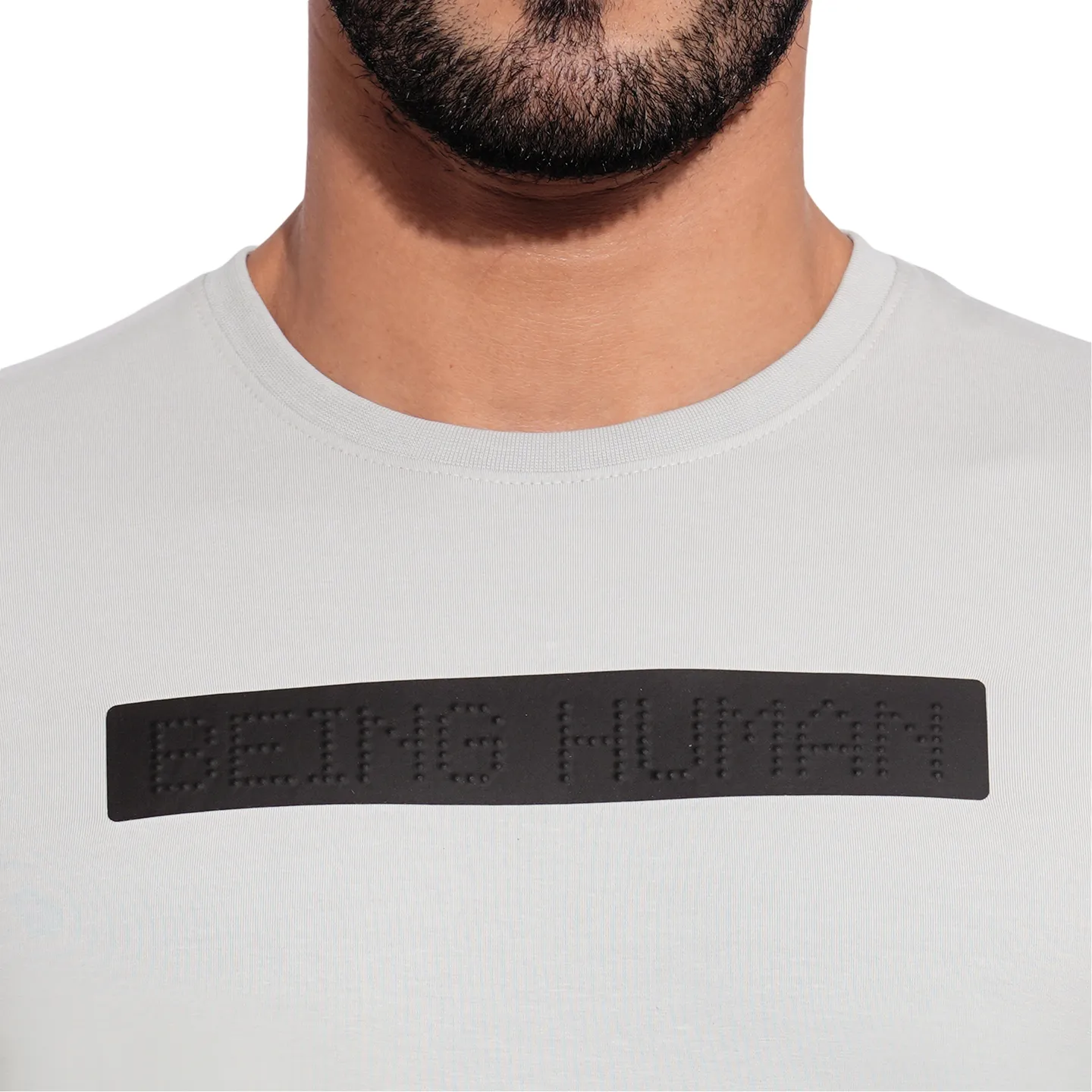Light Grey Slim Fit Round Neck Men's T-Shirt by Being Human Clothing - Image 5