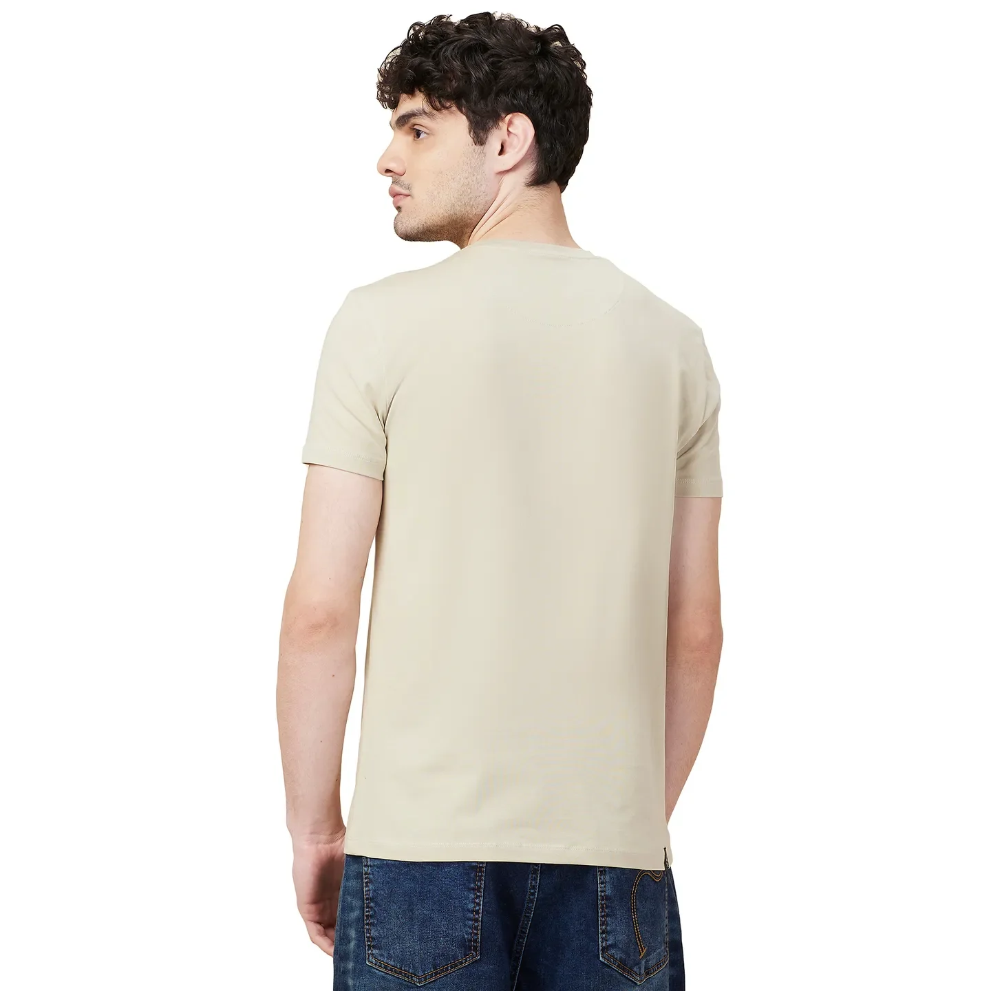 Light Olive Slim Fit Round Neck Men's T-Shirt by Being Human Clothing - Image 3