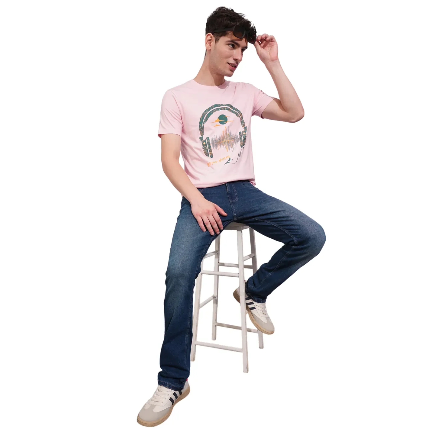 Light Pink Regular Fit Round Neck Men's T-Shirt by Being Human Clothing - Image 4