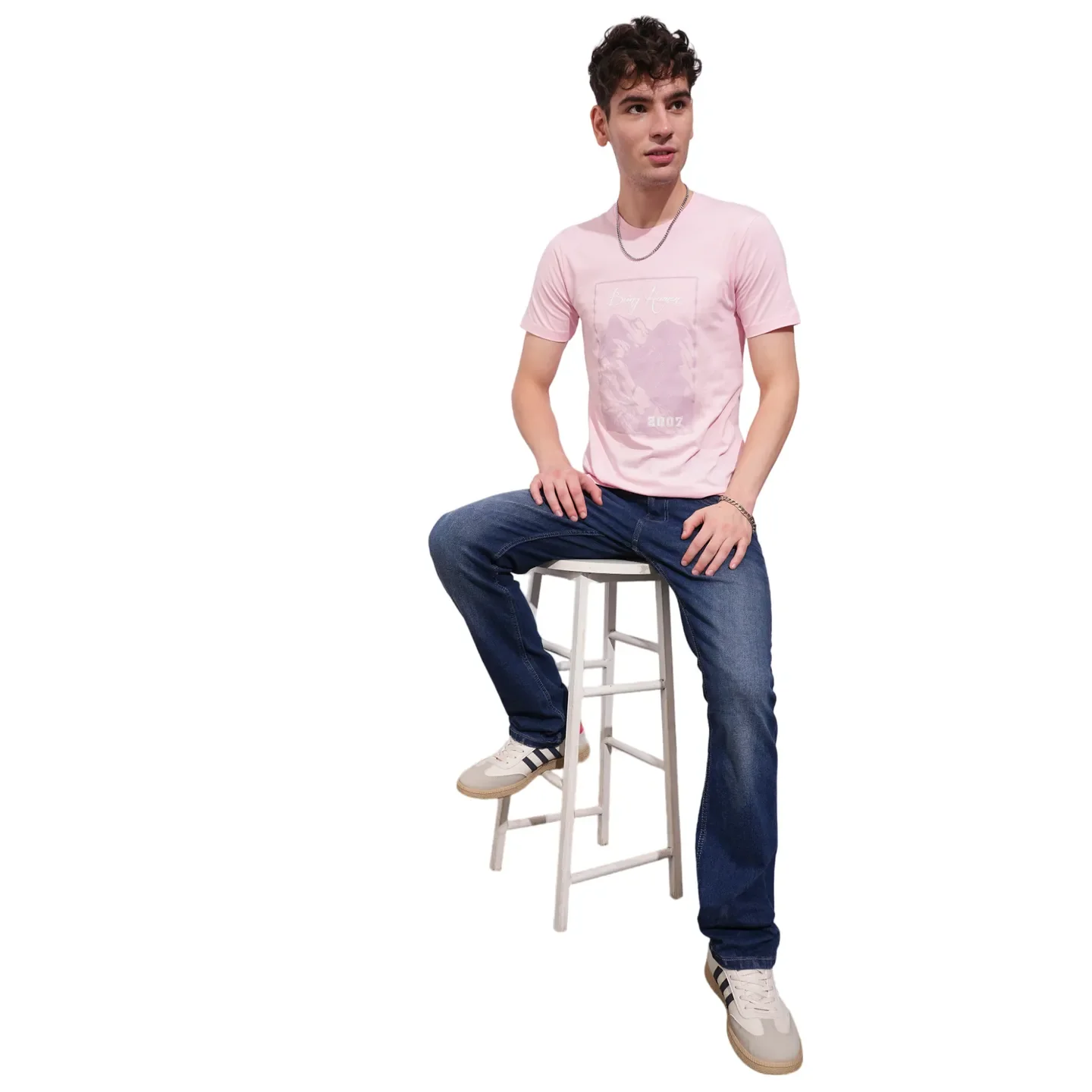 Light Pink Regular Fit Round Neck Men's T-Shirt by Being Human Clothing - Image 4