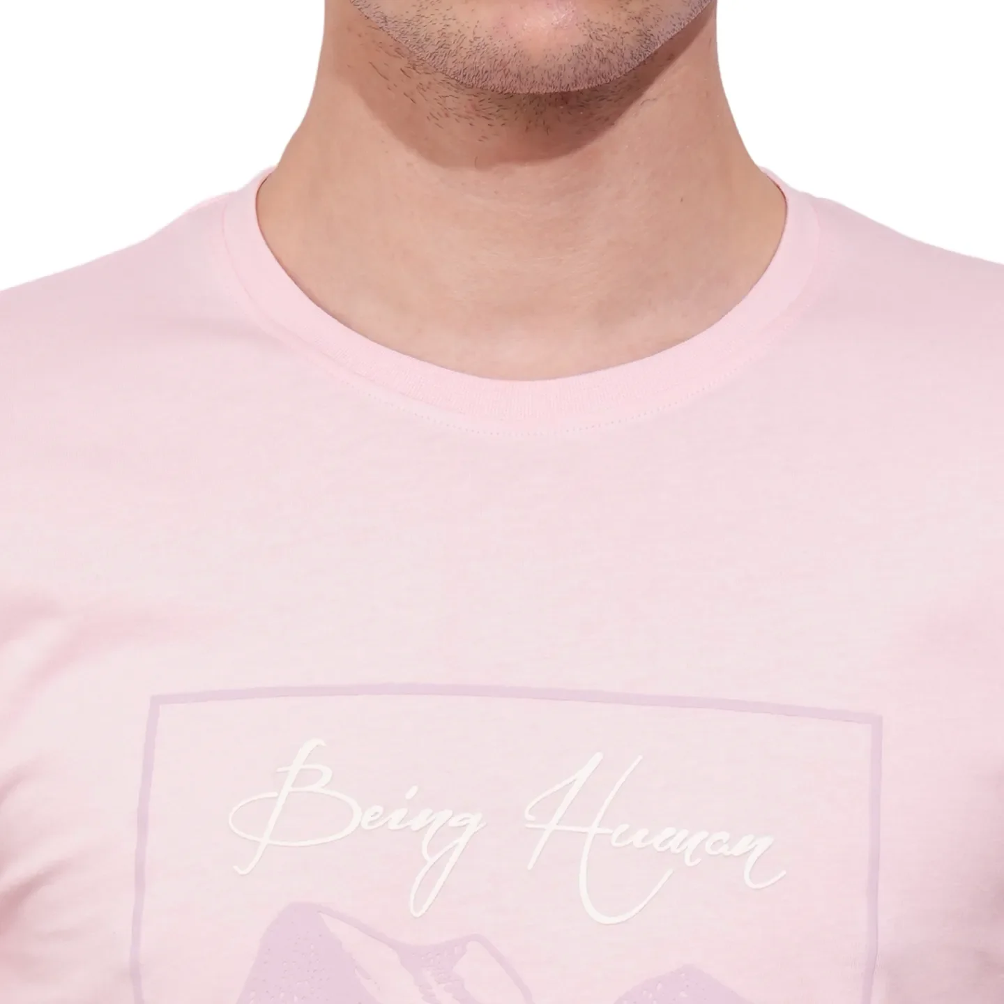 Light Pink Regular Fit Round Neck Men's T-Shirt by Being Human Clothing - Image 5